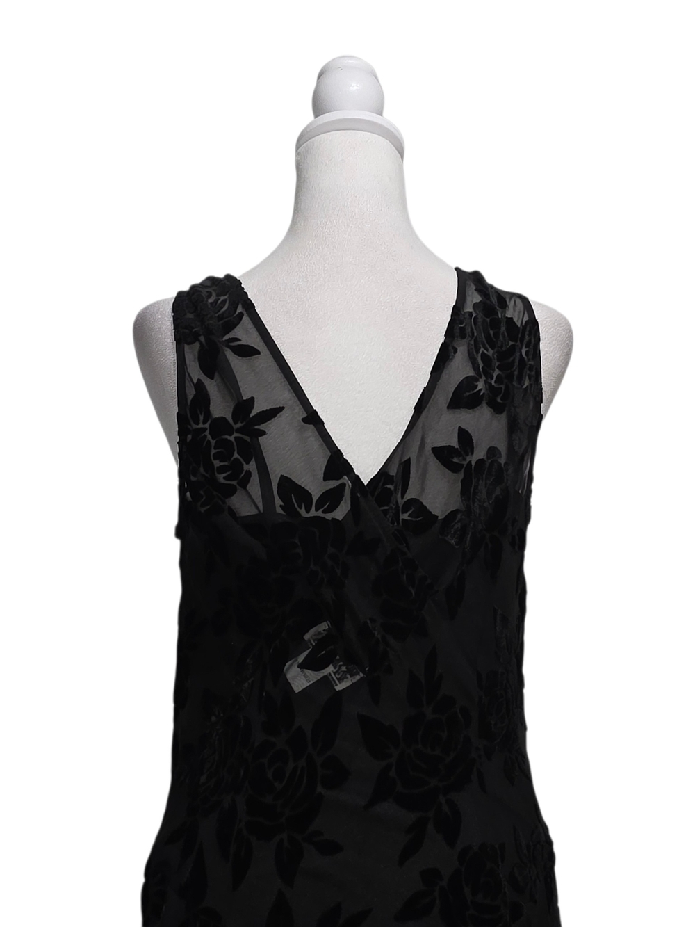 Robbie Bee Black Burnout Velvet Floral Midi Dress Size 12 Sheer Overlay Party - Picture 6 of 11